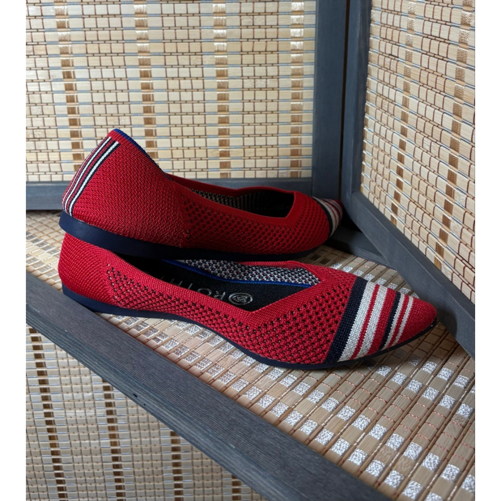 Retired Rothy's The Point in Cherry Red w/ Stripe Cap Toe - Picture 4 of 4